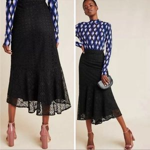 Anthropologie Maeve NWT Black Lace Midi Maxi Skirt Viviette 8